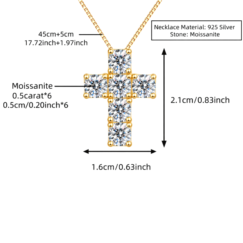 Unisex 3-Carat Full Moissanite Cross Pendant Necklace
